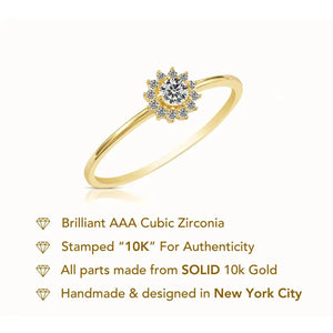 10K Yellow Gold Dainty Flower Ring - Perfect Floral Gift for Her Birthdays & Everyday Elegance.