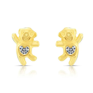 10K Yellow Gold Dancing Bear Stud Earrings
