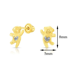 10K Yellow Gold Dancing Bear Stud Earrings