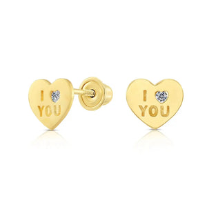 10K Yellow Gold I LOVE YOU Heart Stud Earrings