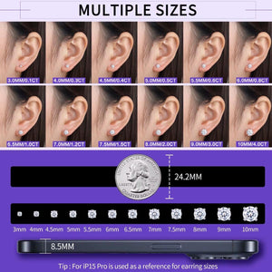 Moissanite Stud Earrings 3Mm–10Mm, 925 Sterling Silver Screw Back, VVS1 GRA Certified, Diamond Alternative Studs for Men Women, Mothers Day