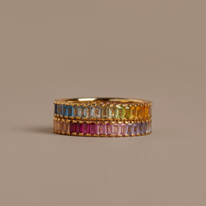 Ombré Rainbow Baguette Eternity Ring NikNenz™ Premium Gold & Diamonds