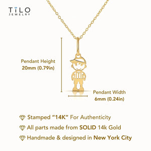 Stunning 14K Yellow Gold Little Boy Pendant with Elegant 18" Necklace.