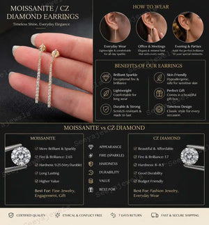 Minimalist Long Diamond Drop Earrings 14K Gold Earrings Long Dangling Moissanite Earrings Perfect Bridesmaids Gift for Her Valentine Gift