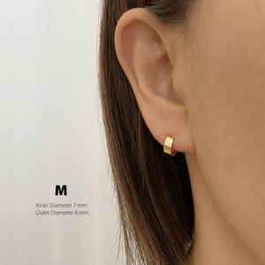 Elegant 14K Solid Gold Wide Huggie Hoop Earrings - Bold and Stylish.