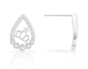Elegant CZ Teardrop Princess Crown Stud Earrings in Sterling Silver.