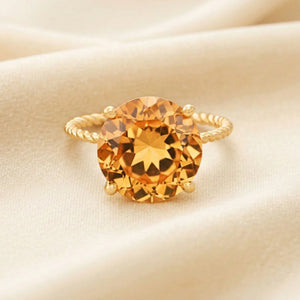 14K Yellow Gold Natural Citrine Gemstone Ring, 5 Carats