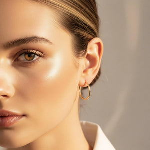 14K Yellow Gold Classic 1 Inch Polished Hoops, 25Mm, Everyday Medium Size Hoops, Handmade Jewelry Gift, by TILO Jewelry