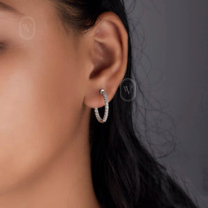 0.98 Ct. round Diamond Hoop Earrings - 14K White Gold U Shape Prong Set Diamond inside Out Hoop Earrings