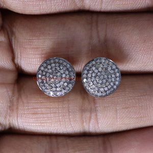 Handmade Pave Diamond Stud Earrings, 925 Sterling Silver, 14K Gold & Black Plated