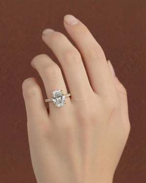 Oval Cut Engagement Ring, Lab Grown Diamond Solitaire Accent Ring, 14K Yellow Gold Bridal Ring, Propose Ring for Love, 3 Carat Oval Ring