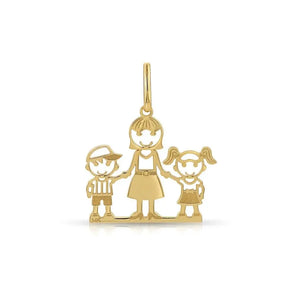 Beautiful 14K Yellow Gold Mom and Children Pendant Necklace.