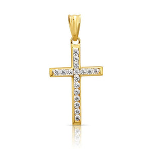 Dazzling 14K Yellow Gold CZ Cross Pendant Necklace with 18" Cable Chain.