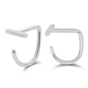 14K Solid Gold Bar Claw Huggie Earrings - Elegant Dainty Gold Hoops.