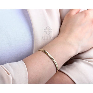 14K Gold 5MM Cuban Link Bracelet, Curb Chain Bracelet, Bold Link Chunky Vintage Chain Anklet, Men Women Stacking Bracelet, Gift for Her