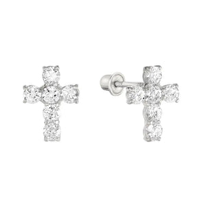 14K Gold CZ Cross Stud Earrings with Screwbacks