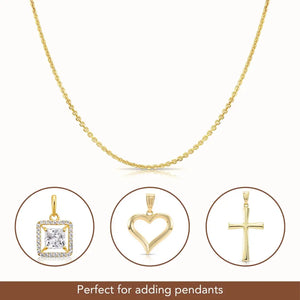 14K Gold Diamond Cut Cable Chain, Available in 14K Yellow or White Gold, Pendant Chain Necklace