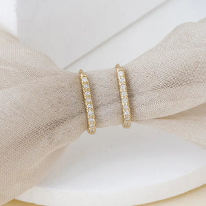 14K Gold Diamond Huggie Earrings, Micro Pave U-Hoop