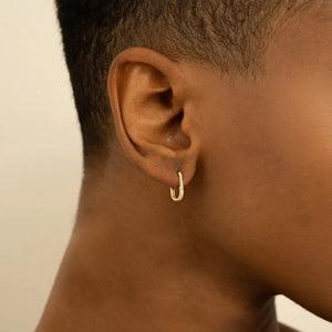 14K Gold Diamond Huggie Earrings, Micro Pave U-Hoop