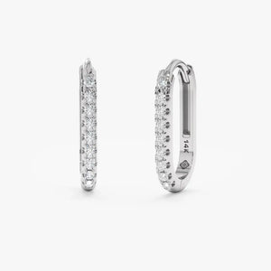 14K Gold Diamond Huggie Earrings, Micro Pave U-Hoop