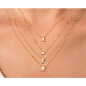 14K Gold Diamond Solitaire Necklace: Dainty Prong Set
