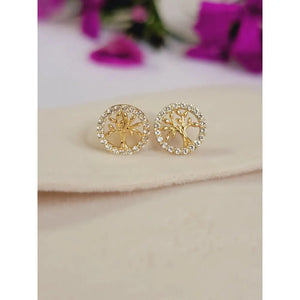 14K Gold Diamond Tree of Life Earrings – Elegant and Meaningful Studs for Everyday Luxury and Special Occasions.