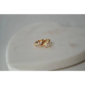 14K Gold Filled White Opal Marquise Huggie Hoop Earrings – Dreamy Gemstone Hoops for Birthdays & Everyday Luxe.