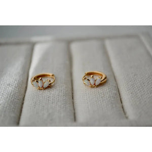 14K Gold Filled White Opal Marquise Huggie Hoop Earrings – Dreamy Gemstone Hoops for Birthdays & Everyday Luxe.