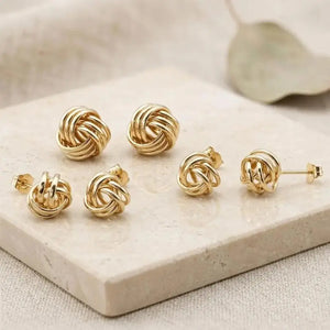 14K Gold Love Knot Push-Back Stud Earrings – 7mm, 9mm, 11mm for Friendship & Unity.