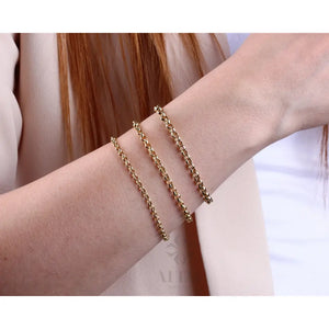 14K Gold Rolo Chain Bracelet, 3Mm 4Mm 5Mm Gold Link Belcher Chain Bracelet, Link Charm Bracelet, Minimal Delicate round Bracelet, Woman, Men