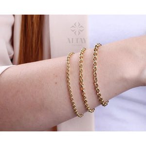 14K Gold Rolo Chain Bracelet, 3Mm 4Mm 5Mm Gold Link Belcher Chain Bracelet, Link Charm Bracelet, Minimal Delicate round Bracelet, Woman, Men