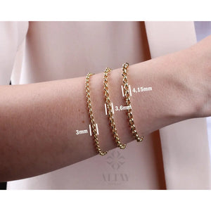 14K Gold Rolo Chain Bracelet, 3Mm 4Mm 5Mm Gold Link Belcher Chain Bracelet, Link Charm Bracelet, Minimal Delicate round Bracelet, Woman, Men