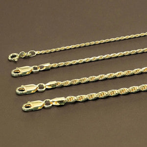 14K Gold Rope Chain Necklace – 925 Sterling Silver Dipped, Made in Italy.