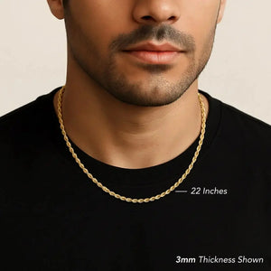 14K Gold Rope Chain Necklace – 925 Sterling Silver Dipped, Made in Italy.