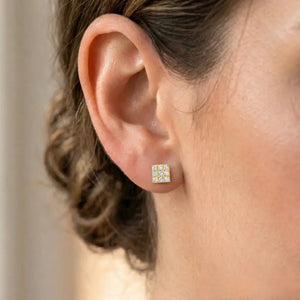 14K Gold Square CZ Stud Earrings, Screwback