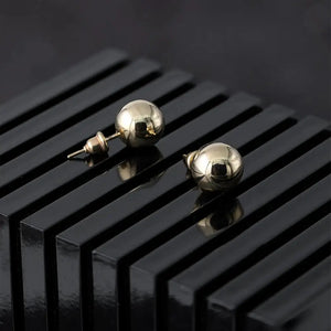 14K Real Gold High Polished Stud Earrings with Push Back Closure | Sizes: 5Mm, 6Mm, 7Mm, 10Mm | High Quality Ball Studs