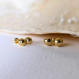 14K Solid Gold Ball Stud Earrings: Minimalist Bead Studs