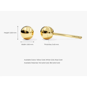 14K Solid Gold Ball Stud Earrings / Minimalist Ball Earrings for Women / Solid Sphere Earrings / Tiny Stud Earrings