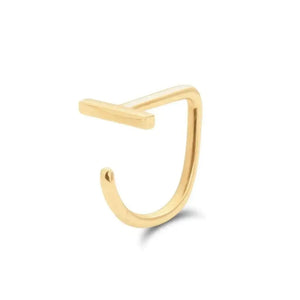 14K Solid Gold Bar Claw Huggie Earrings - Elegant Dainty Gold Hoops.