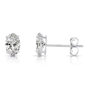 14K Solid Gold Basket Set Oval CZ Stud Earrings, with Pushbacks