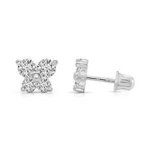 14K Solid Gold Butterfly CZ Stud Earrings, with Secure Screw-Backs
