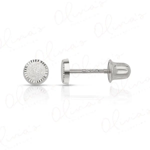 14K Solid Gold Circle Stud Earrings: Diamond Cut Sandblast Finish