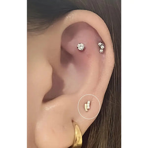 14K Solid Gold Curved Bar Cartilage Stud Earring - Flat Back Rectangle Design for Helix, Conch, Tragus & Labret.