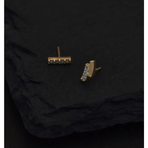 14K Solid Gold Curved Bar Cartilage Stud Earring - Flat Back Rectangle Design for Helix, Conch, Tragus & Labret.