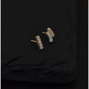 14K Solid Gold Curved Bar Cartilage Stud Earring - Flat Back Rectangle Design for Helix, Conch, Tragus & Labret.