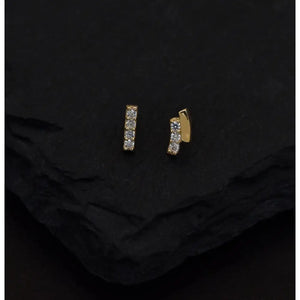 14K Solid Gold Curved Bar Cartilage Stud Earring - Flat Back Rectangle Design for Helix, Conch, Tragus & Labret.