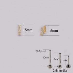 14K Solid Gold Curved Bar Cartilage Stud Earring - Flat Back Rectangle Design for Helix, Conch, Tragus & Labret.