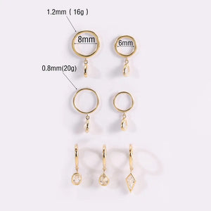14K Solid Gold Dangle Charm Hoop Earring Dainty Drop Earring Dangle Rhombus Oval Dangling Charm Clicker Dangle Earring Cartilage Hoop 16G