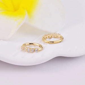 14K Solid Gold Diamond Oval Huggie Hoop Earring, Gold Hinged Segment Clicker, Clear CZ Rook Clicker Ring, Oval Seamless Belly Ring Clicker