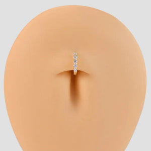 14K Solid Gold Diamond Oval Huggie Hoop Earring, Gold Hinged Segment Clicker, Clear CZ Rook Clicker Ring, Oval Seamless Belly Ring Clicker